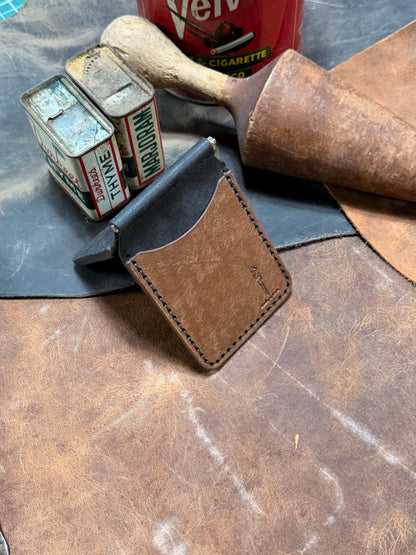 Hand Made Full Grain Leather Money Clip Front Pocket Wallet in Black and Dark Brown
