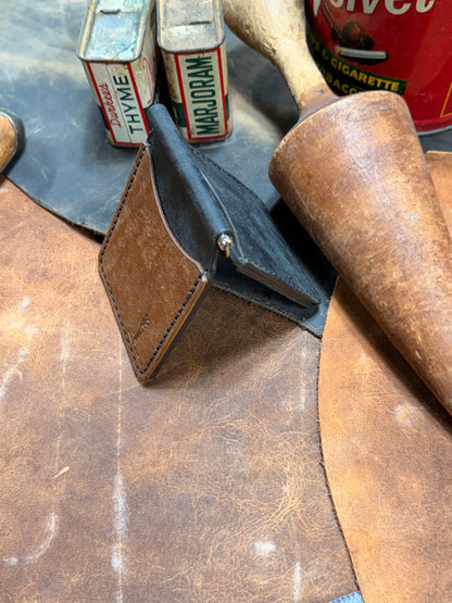 Hand Made Full Grain Leather Money Clip Front Pocket Wallet in Black and Dark Brown