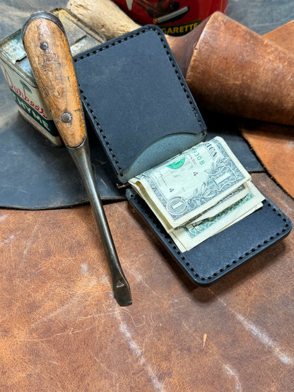 Hand Made Full Grain Leather Money Clip Front Pocket Wallet in Black and Dark Brown