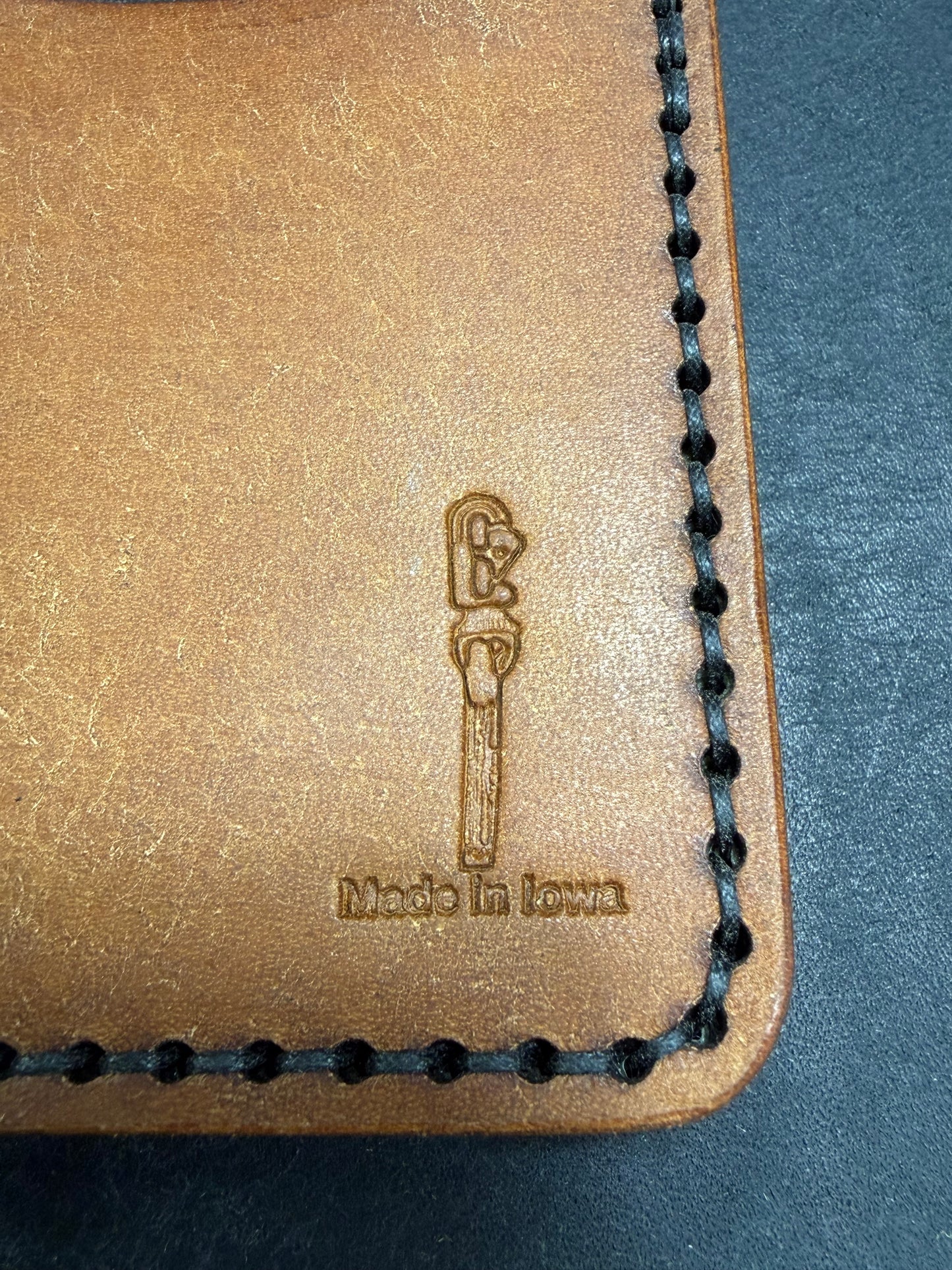 Hand Made Full Grain Leather Money Clip Front Pocket Wallet in Nero and Cognac