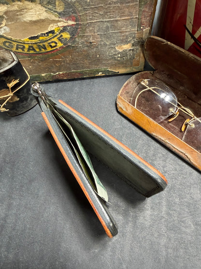 Hand Made Full Grain Leather Money Clip Front Pocket Wallet in Nero and Cognac