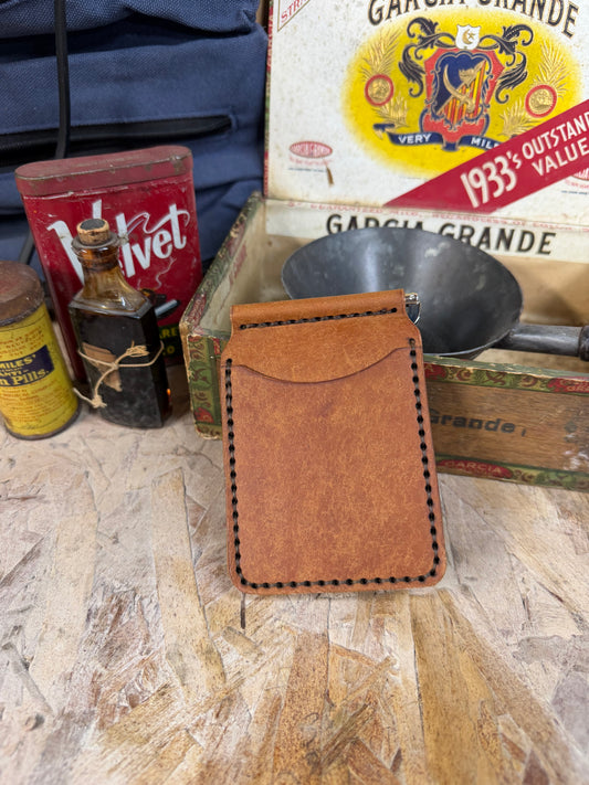 Hand Made Full Grain Leather Money Clip Front Pocket Wallet in Cognac Pueblo